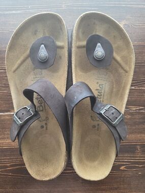 Betula by Birkenstock Unique Split Strap Toe Post Sandals Brown Sz 9|EU 39